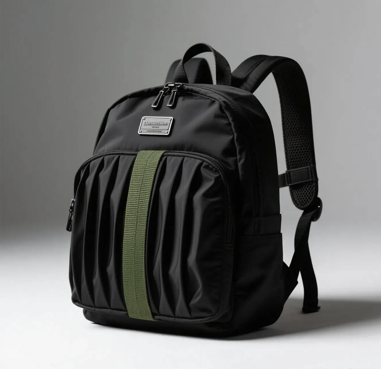 Waterproof laptop backpack standing upright on a wet city pavement with rain running off the shell