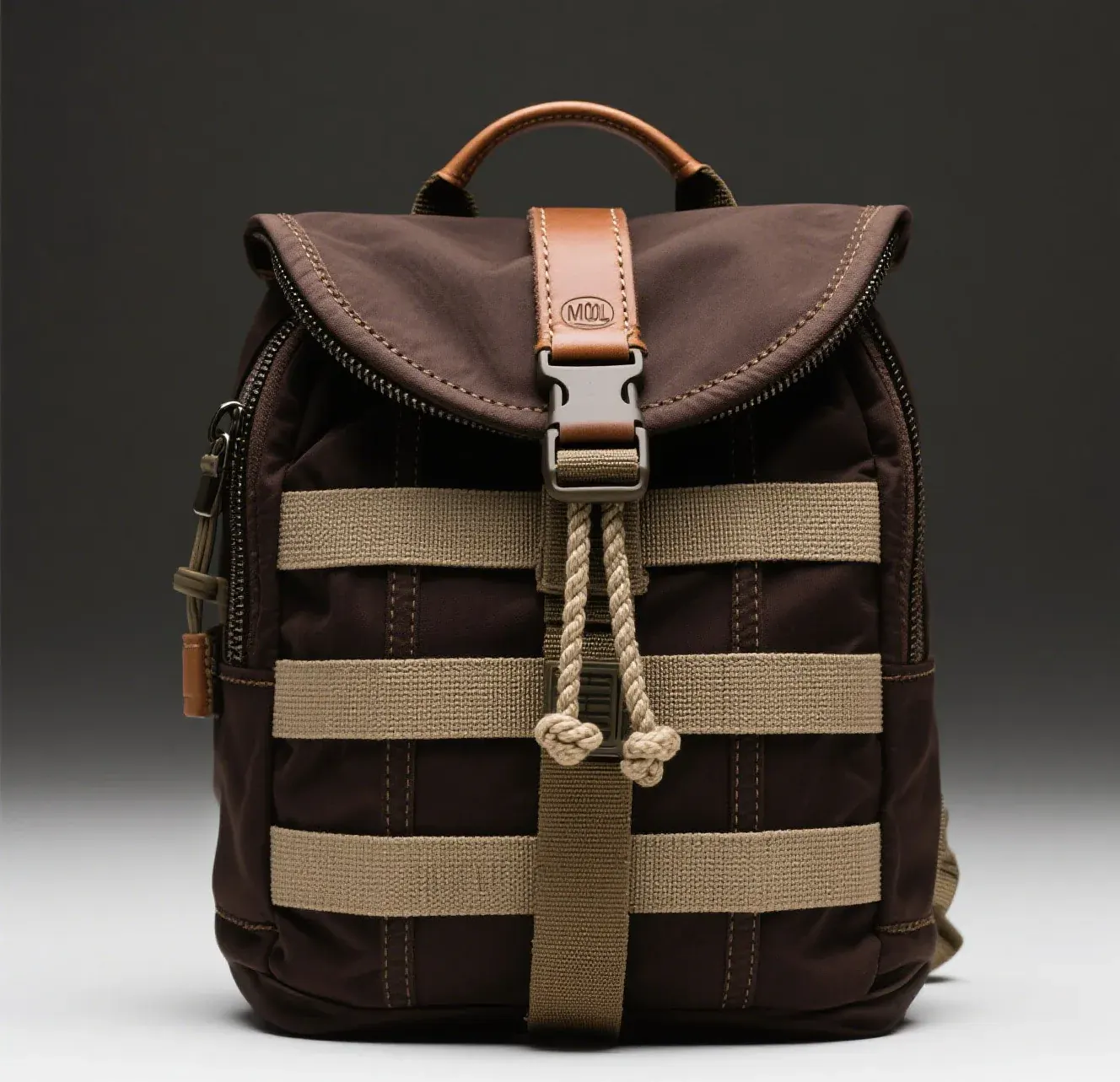 Close detail of a waterproof backpack panel showing a wide flat radio frequency welded seam with no stitching on the shell