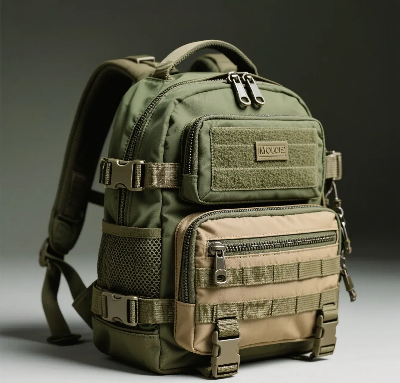 Waterproof backpack interior showing a seam tape strip heat pressed along a stitched panel edge near the base
