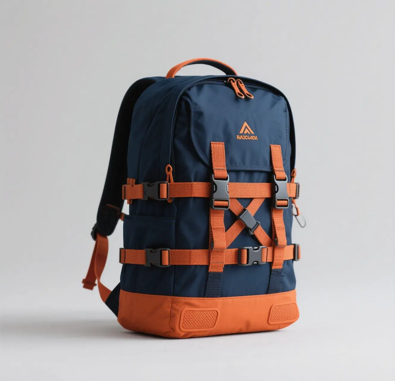 Waterproof backpack loaded for a multi-day trip with the reinforced ripstop base panel resting on rocky ground