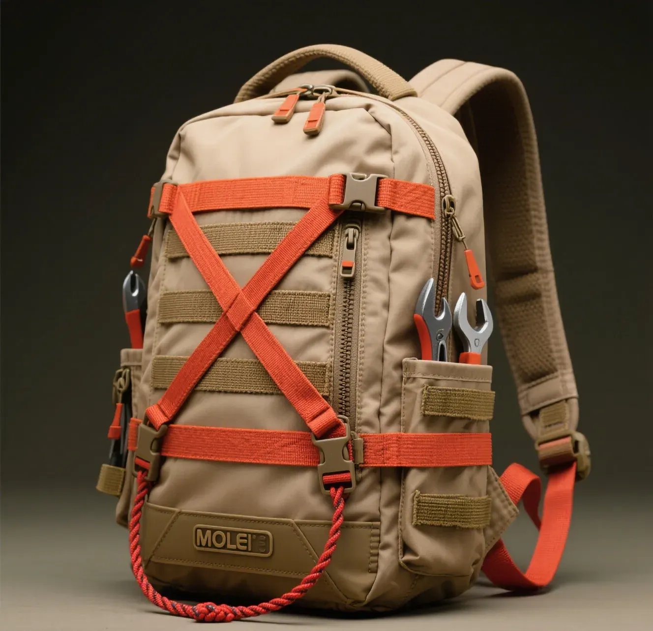 Waterproof backpack held with the inner liner pulled partly out, showing the smooth thermoplastic film face against the woven outer shell
