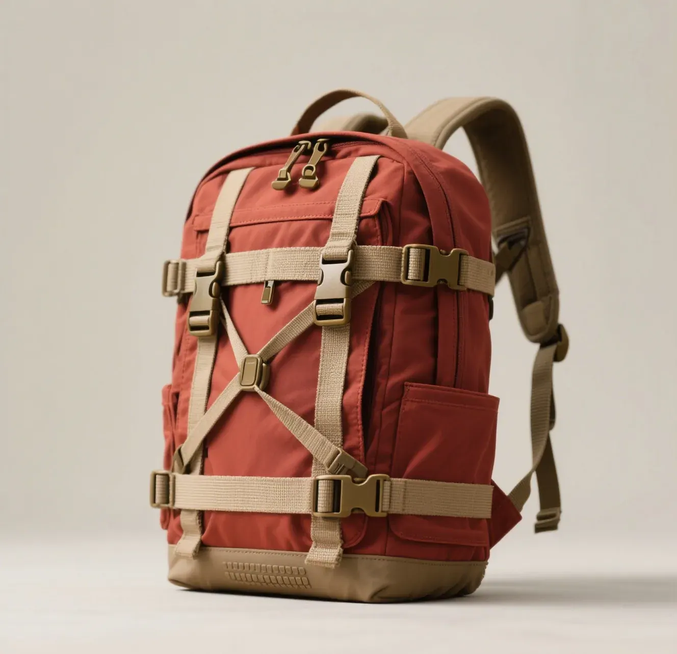Waterproof hiking backpack fitted with a loose elastic rain cover during windy rain on an exposed ridge trail