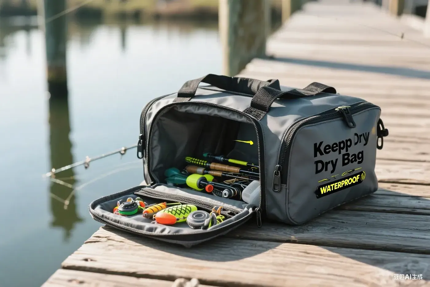 Simple single-cavity waterproof backpack packed with colour coded pouches instead of built-in dividers, opened at a trail shelter
