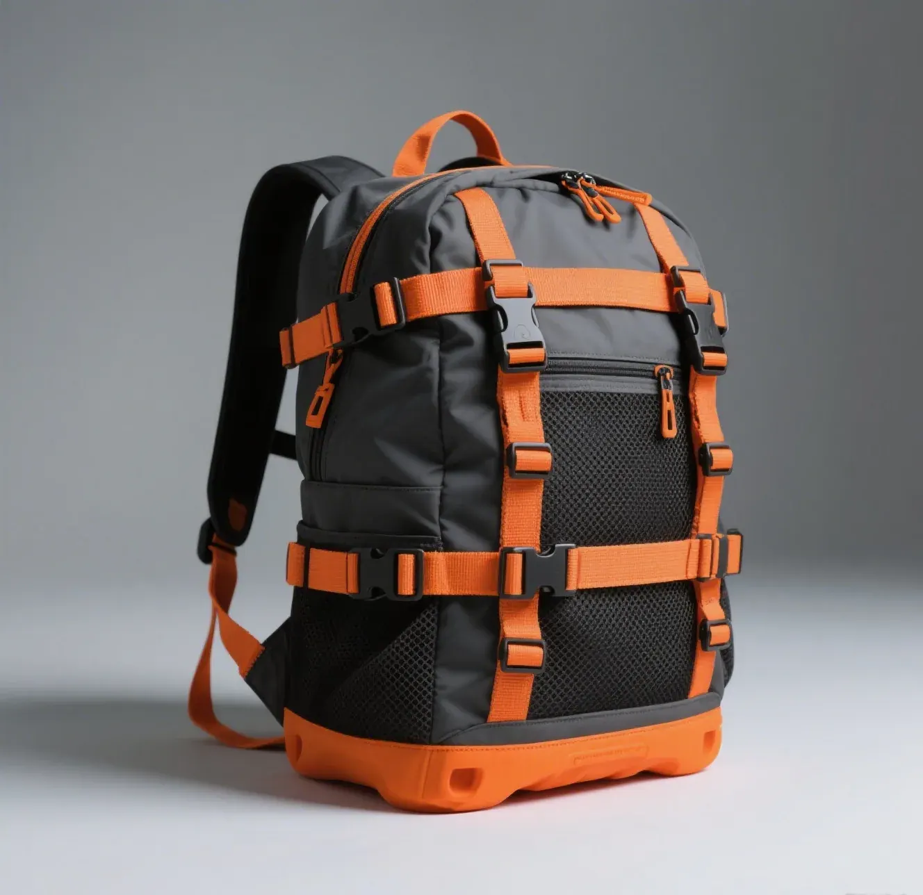 Large travel rucksack with padded hip belt and load lifter straps beside a compact waterproof daypack on a station platform