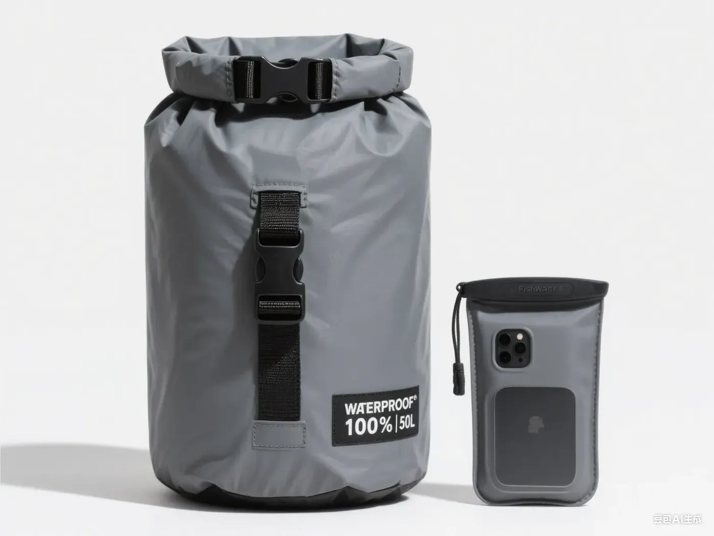 Waterproof backpack standing in a laboratory spray rig with water running down its face during an enclosure test
