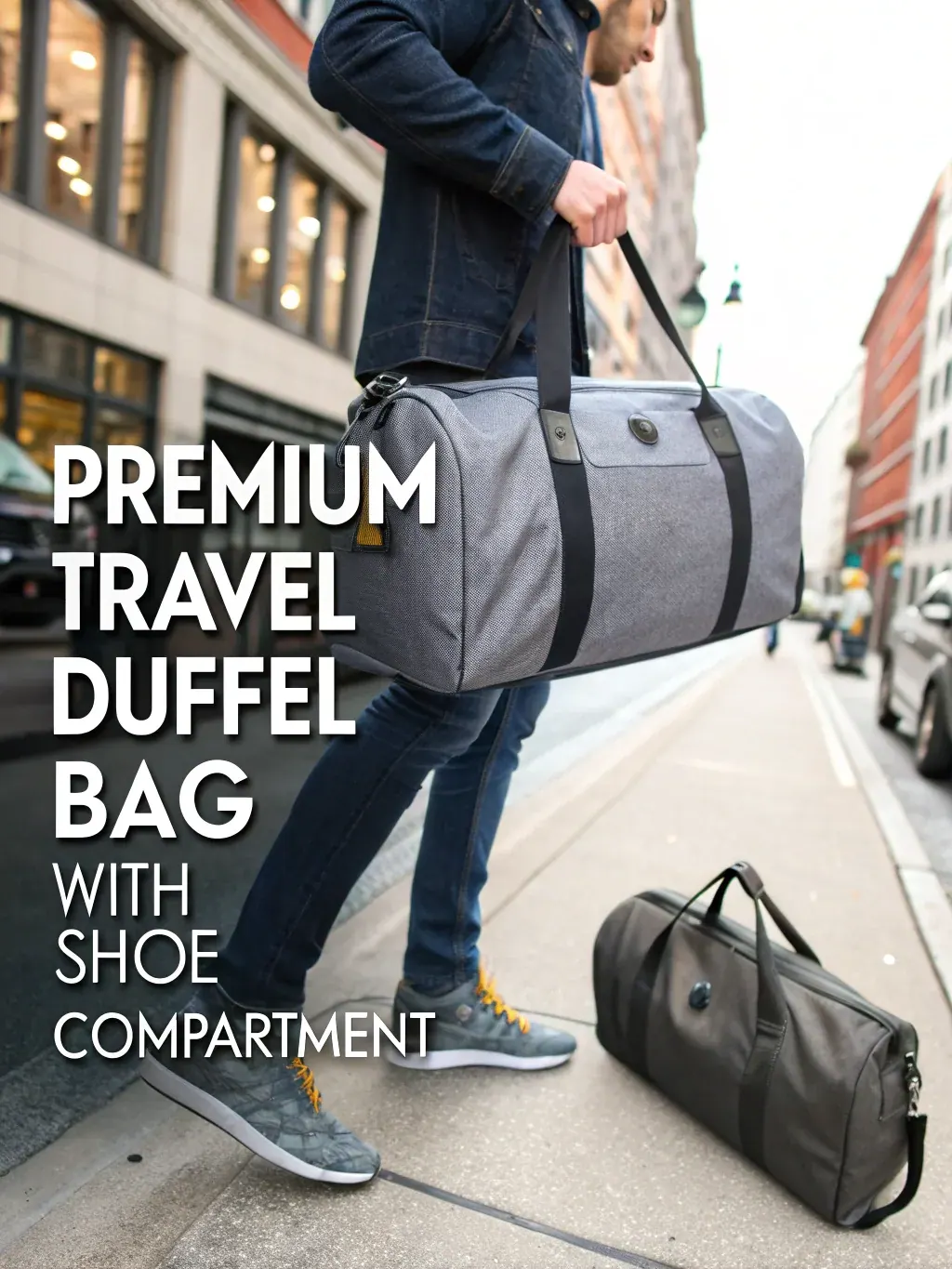 Slim black waterproof cycling backpack on a commuter bicycle with the roll-top closed and side compression straps secured
