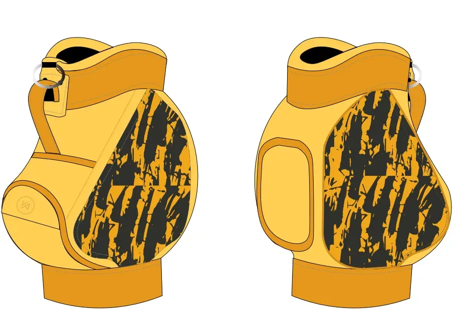 Black welded waterproof camera backpack with side access open on wet rocks showing a camera body and a divided lens compartment with padded partitions