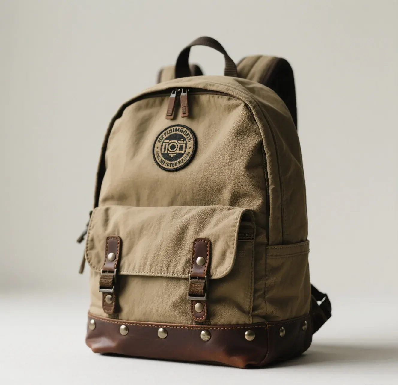 Fit trial of a waterproof backpack on a tester showing strap width measurement and torso length being checked against the back panel