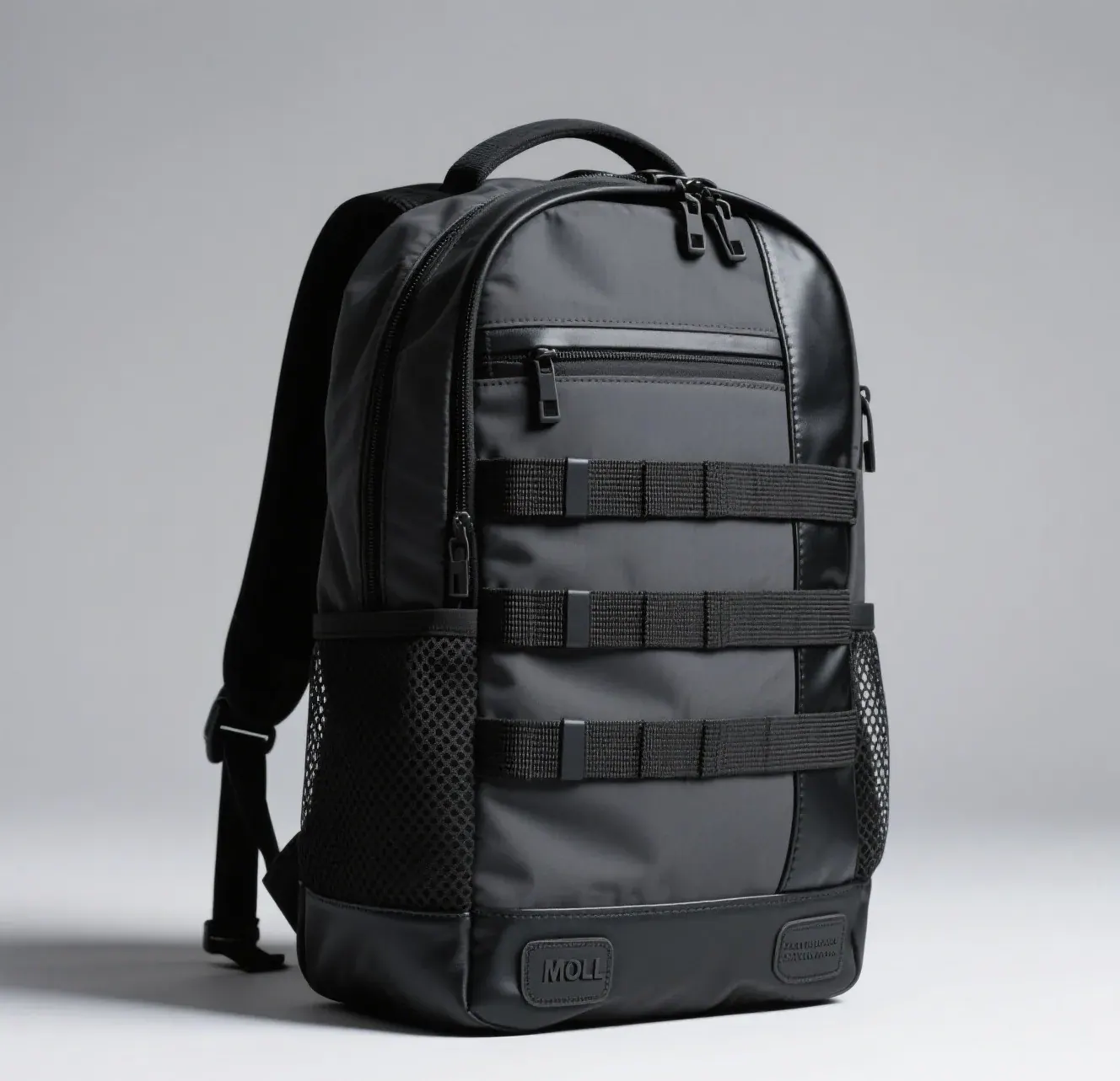 Close view of padded shoulder straps on a waterproof backpack showing strap width, padding thickness and sternum strap adjustment