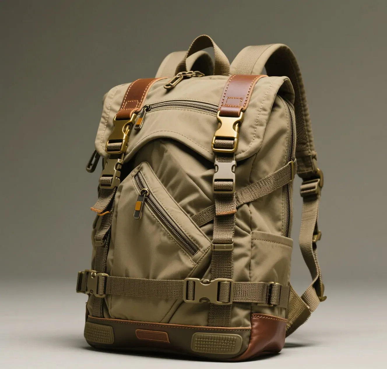 Waterproof backpack with a three-point external helmet cradle secured across the front panel