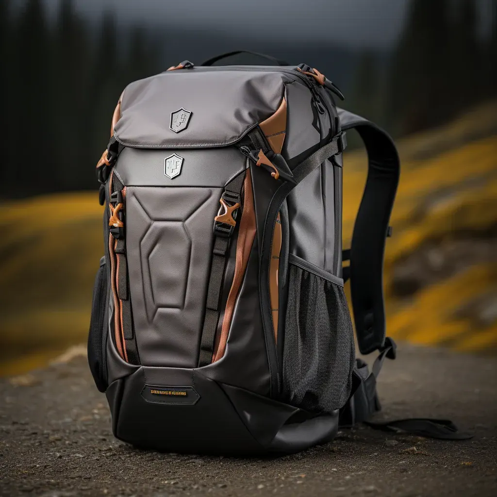 Waterproof commuter backpack standing upright on a concrete floor with a laptop sleeve visible inside