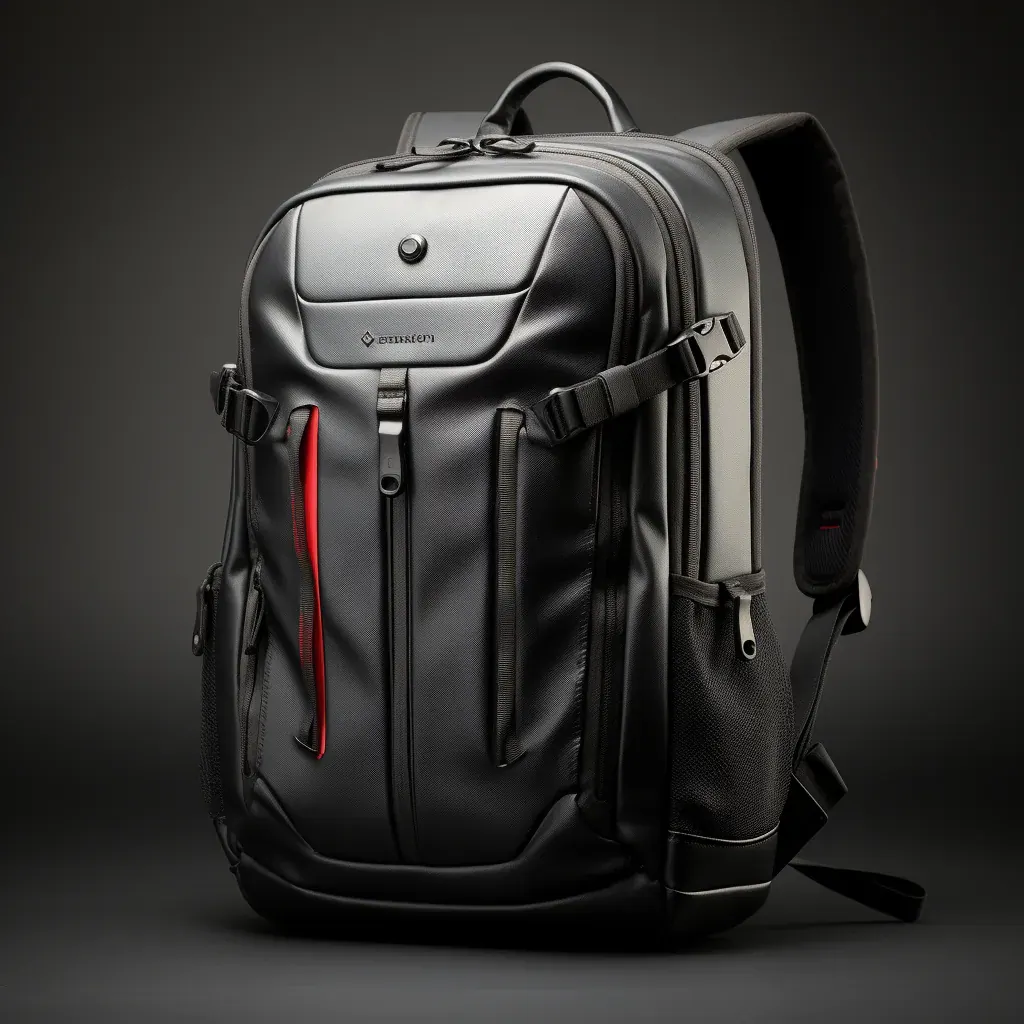 Waterproof backpack with a padded tablet sleeve and dry pouch open on a boat cabin table beside a handheld radio