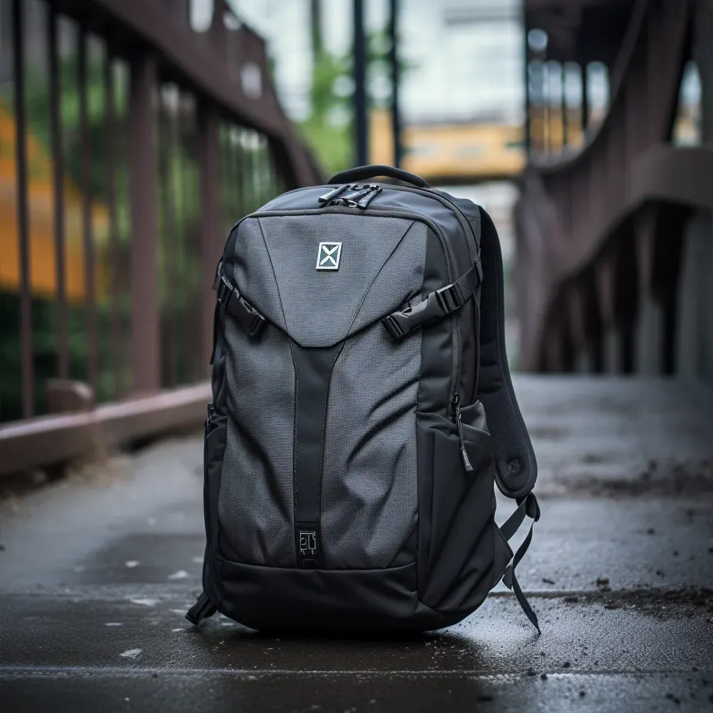 Waterproof laptop backpack shown open with the laminated inner liner visible around a padded sleeve, film face smooth and opaque