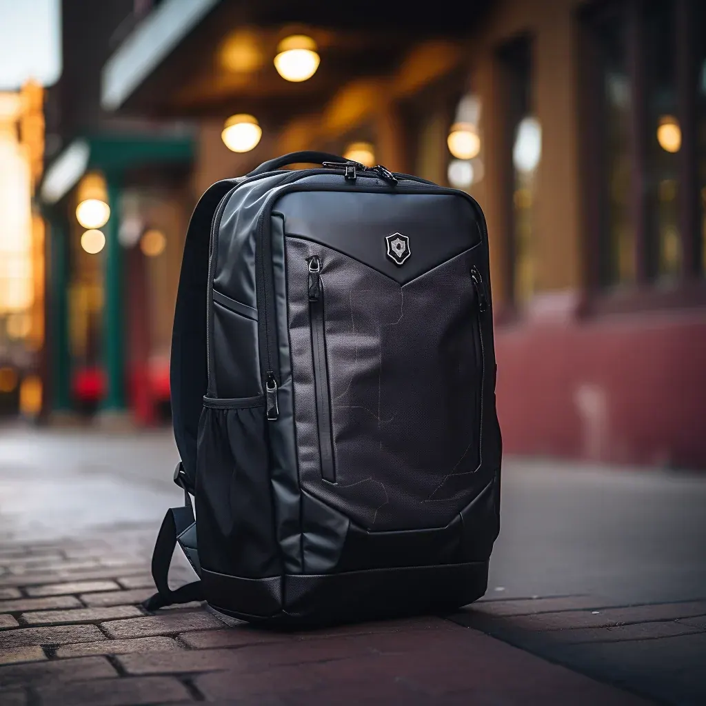 Waterproof cycling backpack opened on a workbench showing a dry internal compartment and a laptop sleeve after a wet ride
