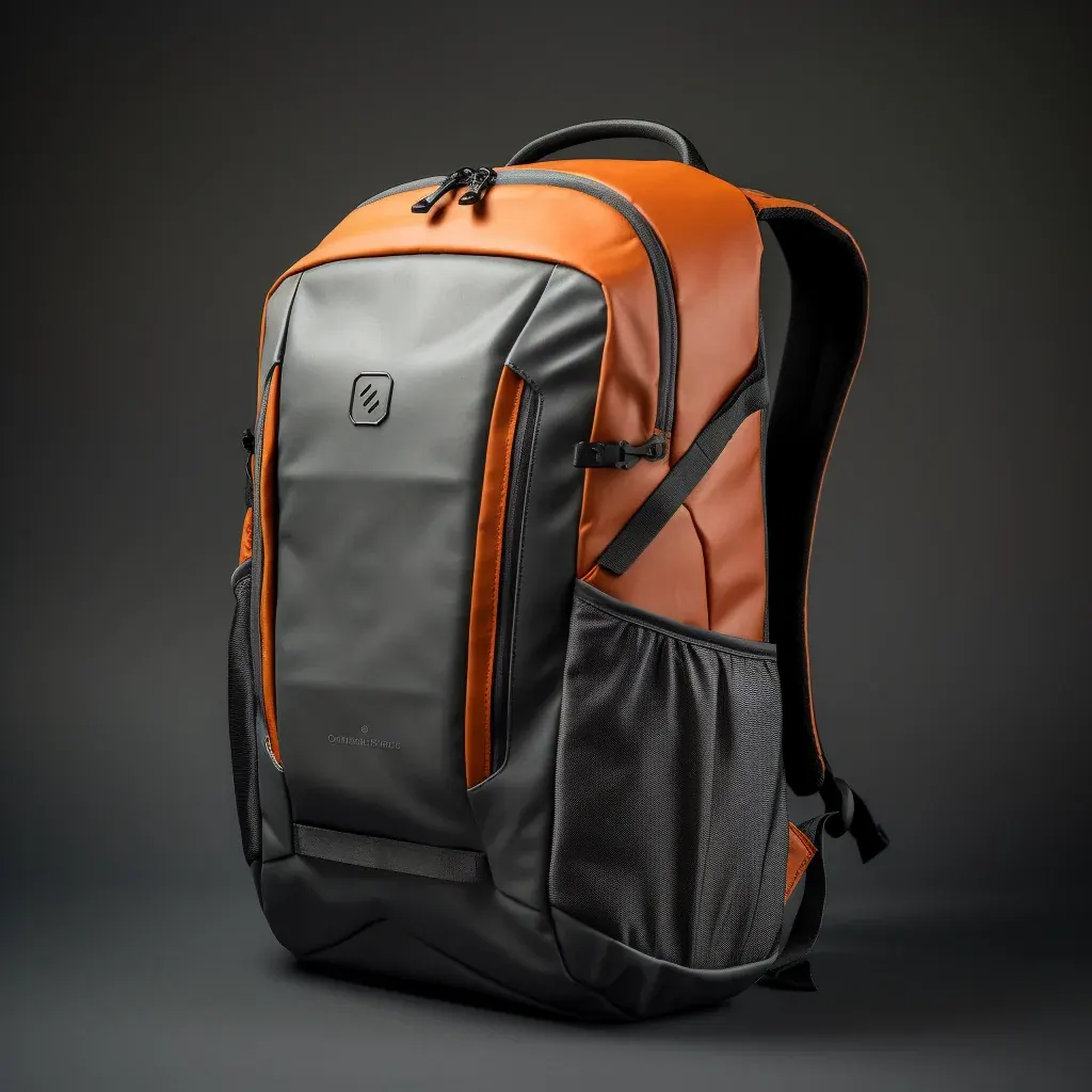 Waterproof commuter backpack on a gym bench with a laptop in a separate sleeve, trainers in the dry zone and a damp towel in the base compartment