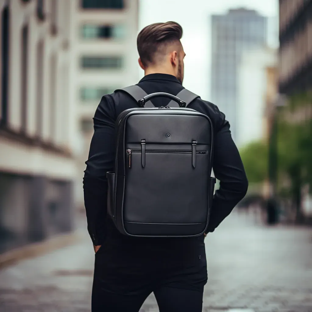 Waterproof travel backpack with a raised laptop sleeve charger pocket and separate external bottle zone