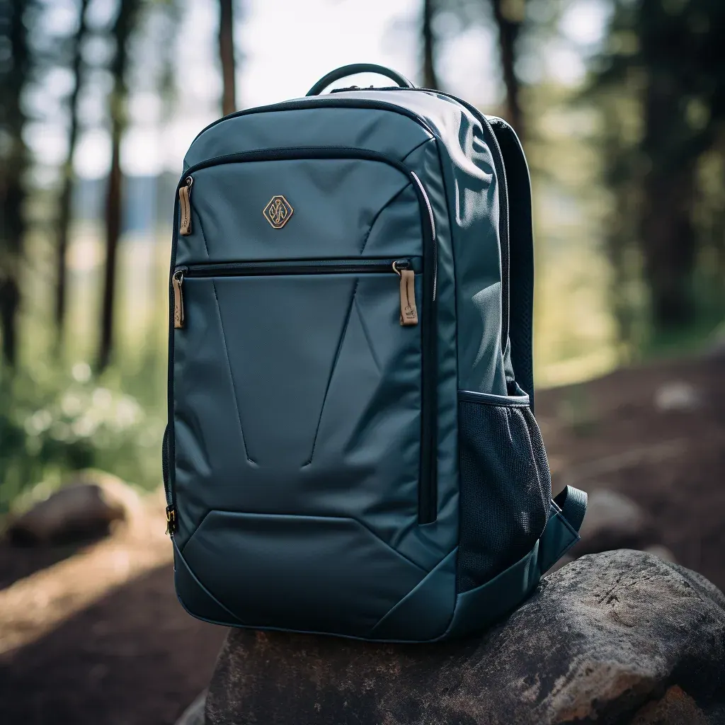 Waterproof motorcycle backpack laptop compartment opened flat on a rainy city street with a 15 inch device sleeve