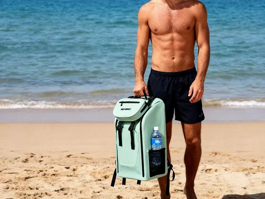 Outdoor pack with adjustable straps shown fitted on the torso from behind with pad contact visible across the shoulders