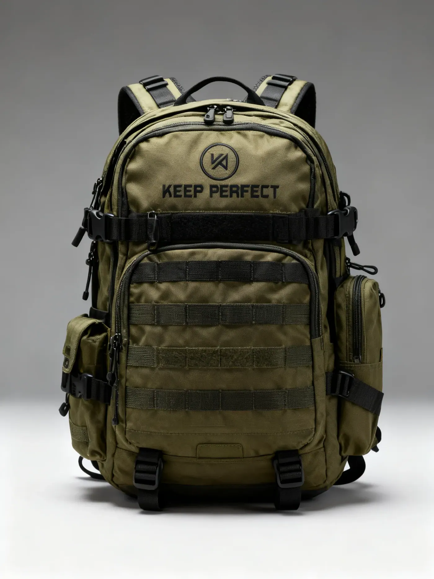 Waterproof work backpack worn outdoors on a construction site showing fluorescent panels on the front and retroreflective bands across the shoulder straps