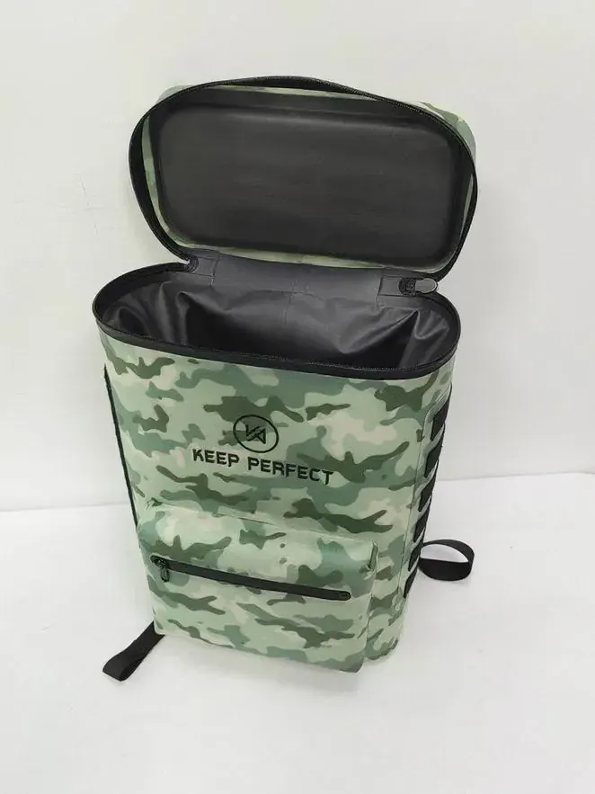 Insulated cooler bag beside a tackle pack showing meal and drink taking an entire slot that could have held tackle