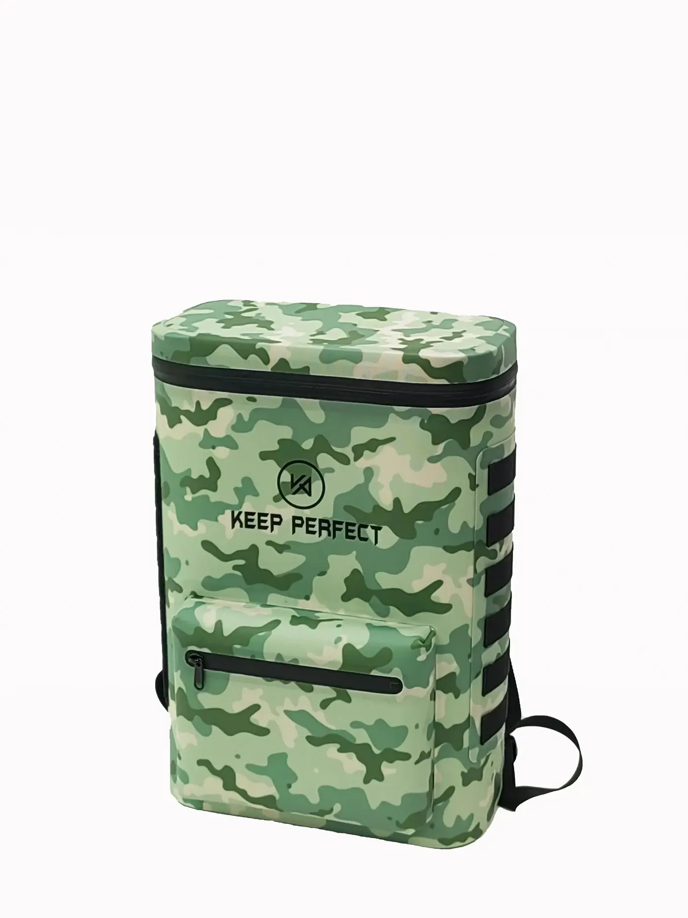 Insulated cooler bag packed with ice and drink bottles standing ready beside fishing tackle for a full day trip