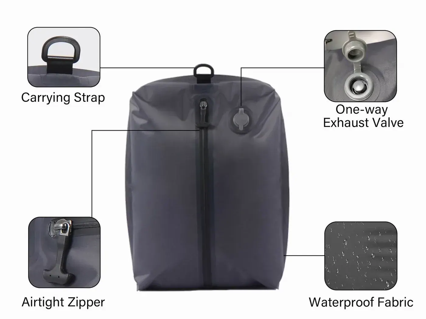 Open waterproof river pack being hosed out at a raft take-out with silt running from the collar fold and a brush held against the seam corner
