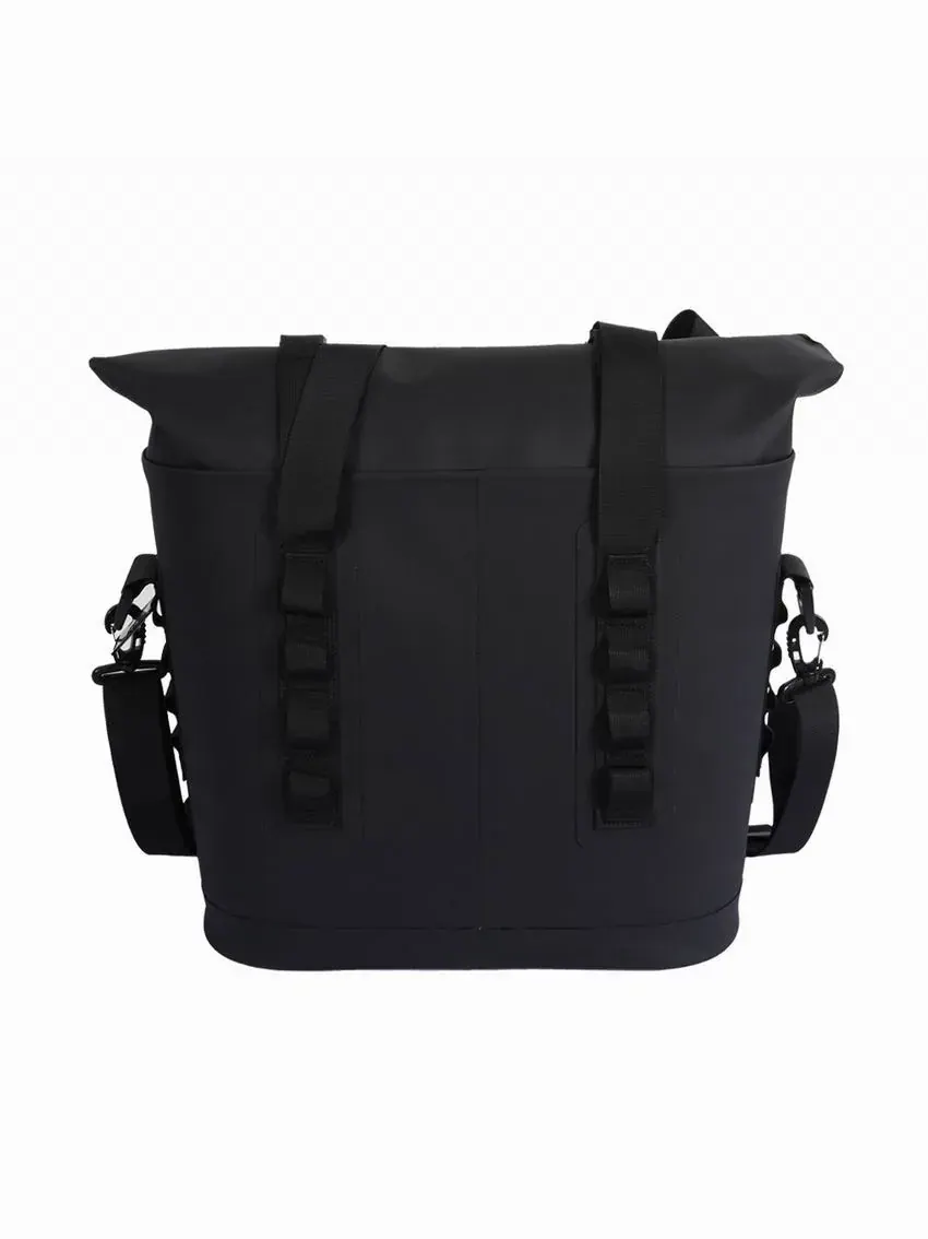 Perforated EVA tote with a two colour screen printed resort logo on the solid band above the top row of holes