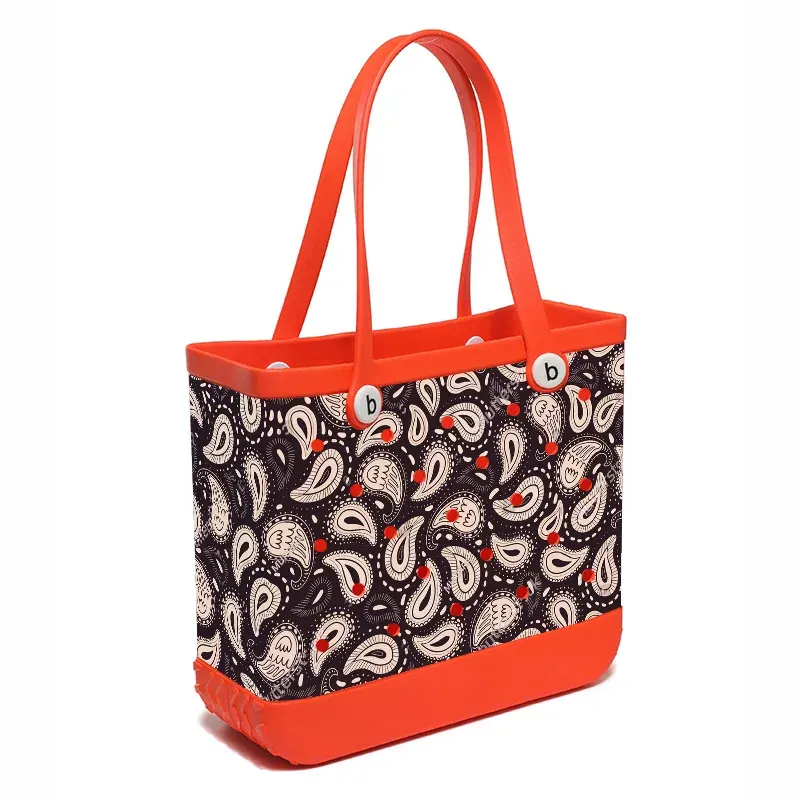 Value-priced perforated EVA tote in a standard colourway shown beside a premium version of the same size