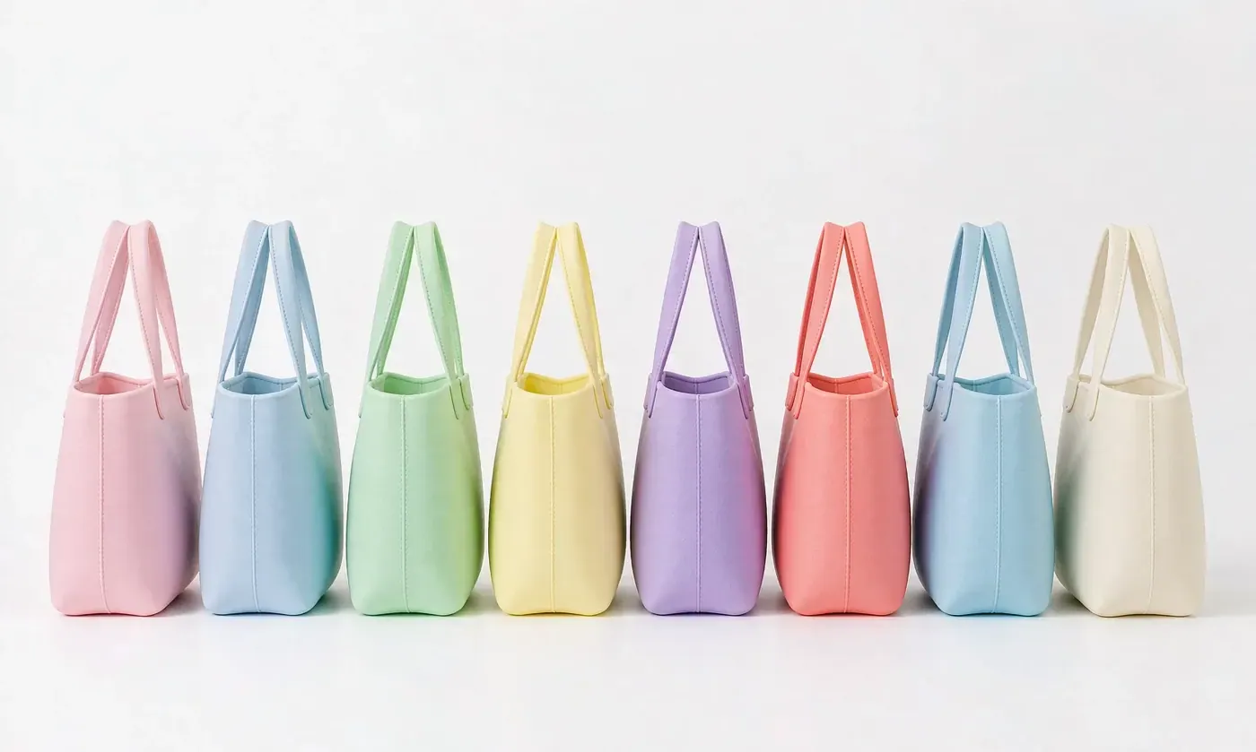 Line-up of perforated EVA totes in light, mid-tone and dark colourways showing how shade choice affects surface heat