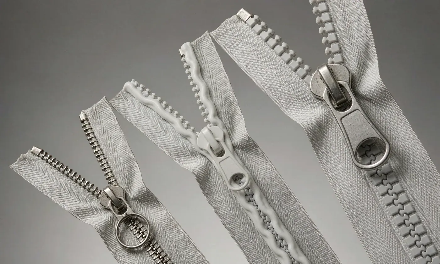Close-up of a waterproof coil zip with a polyurethane tape and a storm flap, shown open on a travel backpack at an airport